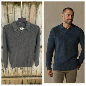 The Normal Brand Marled Polo Sweater Olive Johnny collar long sleeves Men’s L
